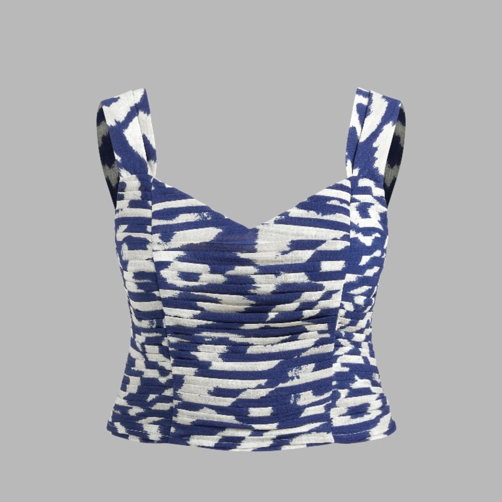 WOVEN SWEETHEART  ABSTRACT RUCHED CROP TANK TOP size 10 - Picture 7 of 11